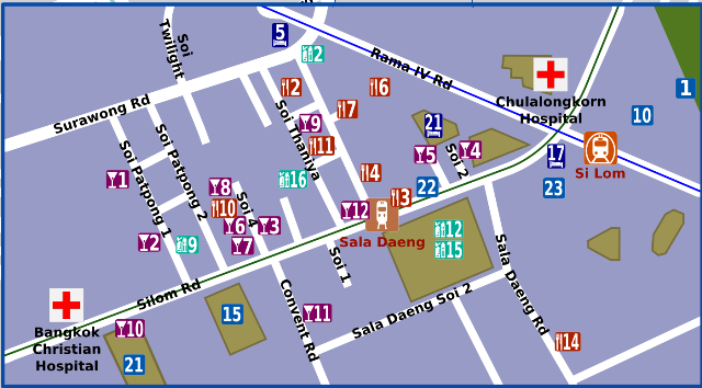 Particolar de Mapa del distrito de Silom en Bangkok
