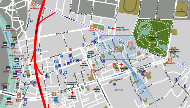 Mapa del distrito de Silom en Bangkok
