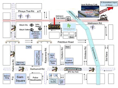 Mapa de Pratunam, Bangkok Tailandia